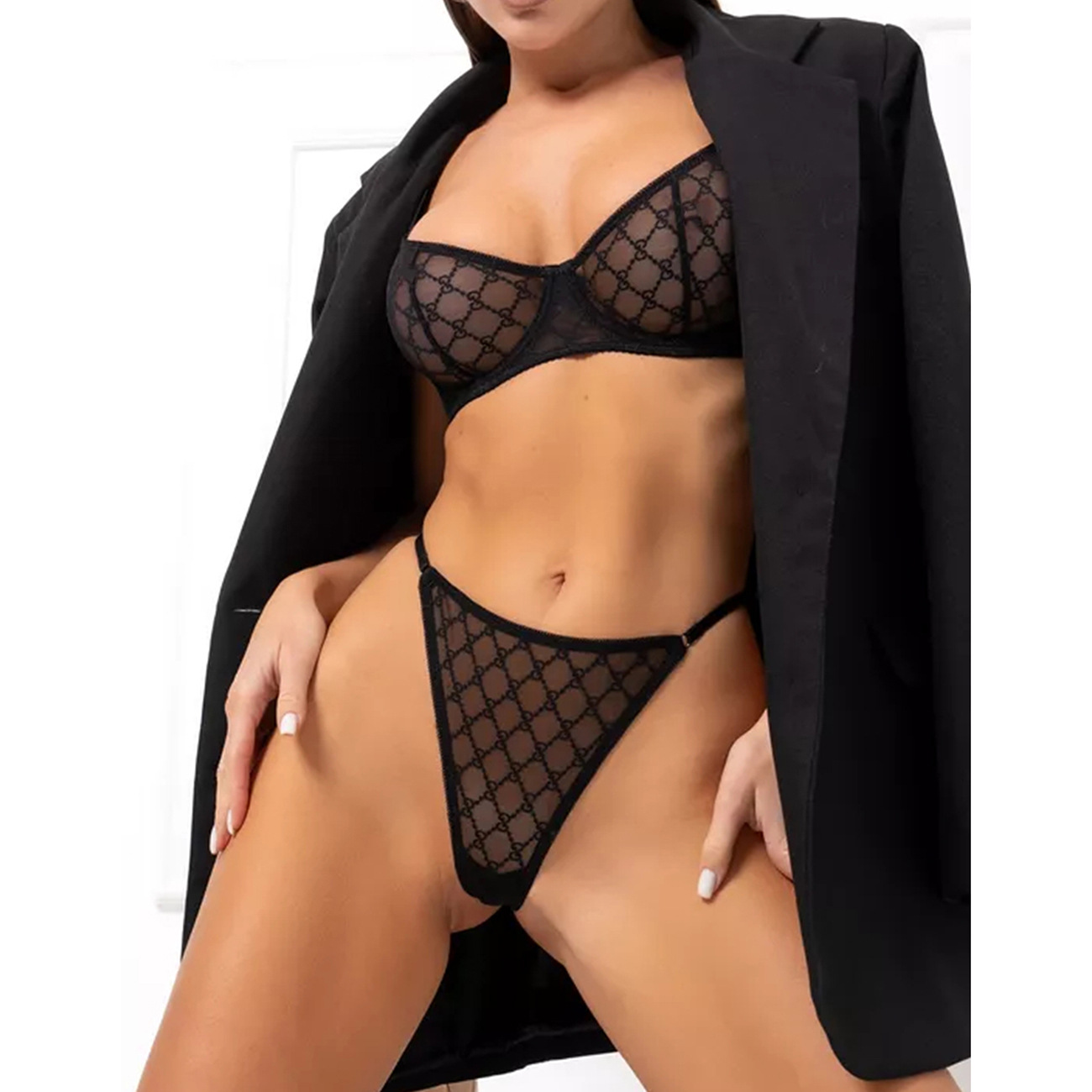 DIER Sexy Underwear French Bra Ultra-thin Mesh Fun suit - Image 4