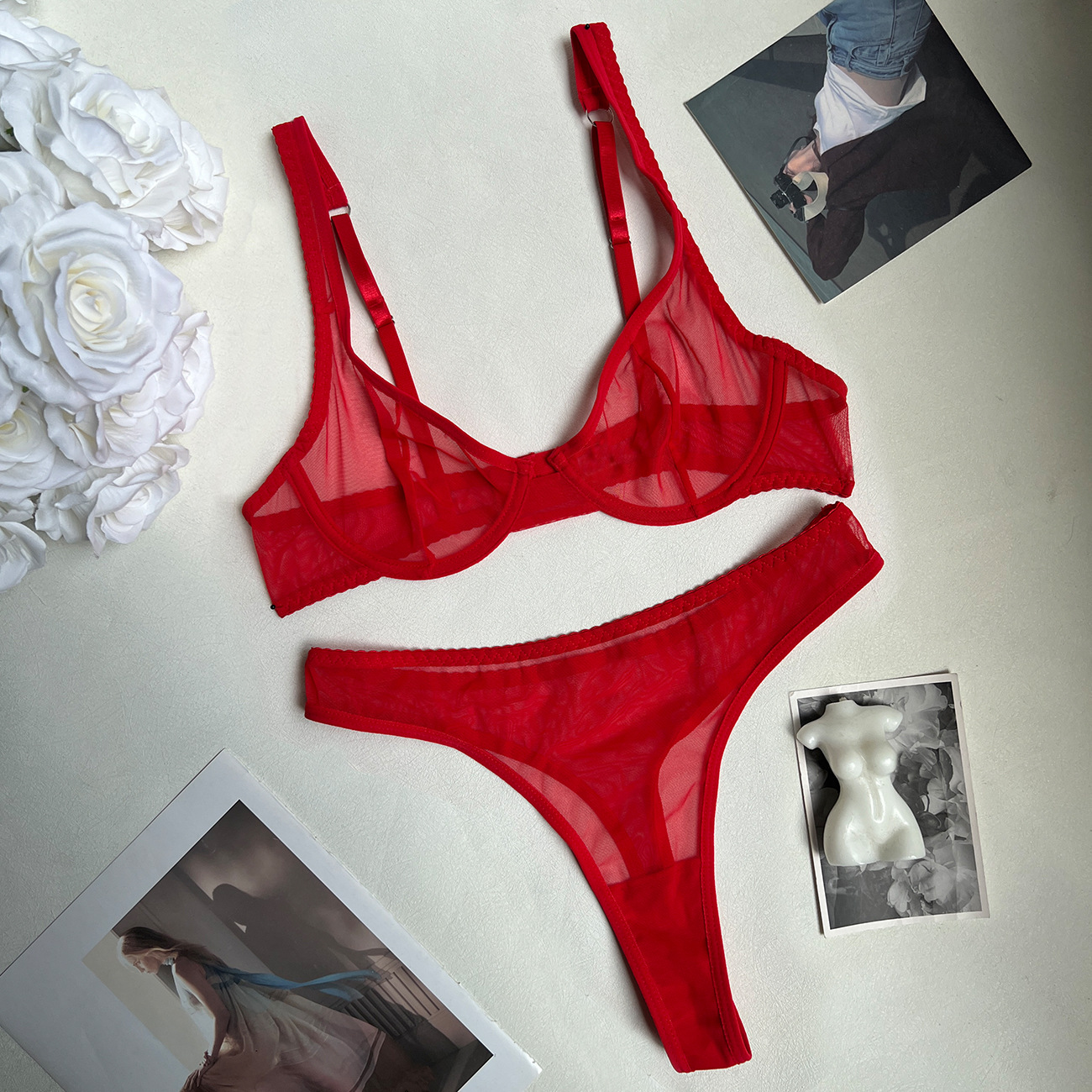 DIER Sexy Leopard Print Lingerie French Bra Ultra-thin Mesh Sexy Set See-through - Image 7