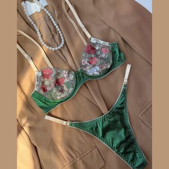 DIER  New Export Embroider Lace Contrasting Color Sexy Suit See-through Sexy Two-piece Set for Women