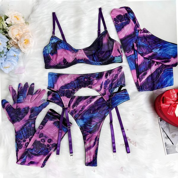 DIER European and American ins Tie-Dye Lingerie 5-piece New Tie-Dye Sexy Lingerie Sexy Kit - Image 7