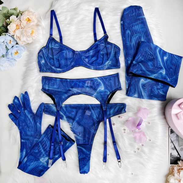 DIER European and American ins Tie-Dye Lingerie 5-piece New Tie-Dye Sexy Lingerie Sexy Kit - Image 9