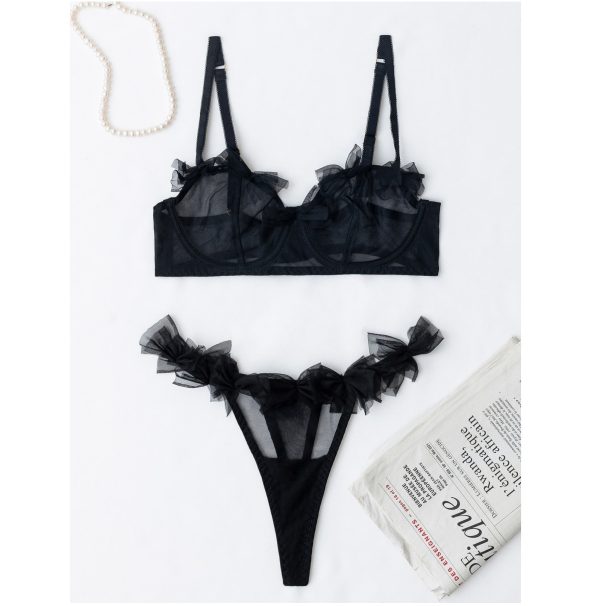 European and American Sexy Lingerie Pure Lust Style Suspender Bow Mesh See-Through Three-Point Sexy Suit - Image 6
