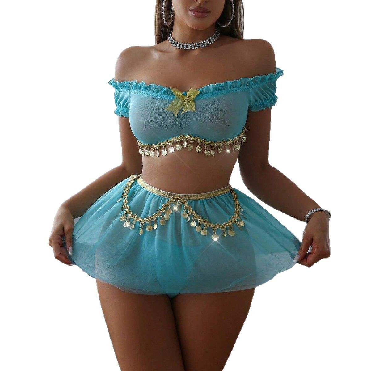 Sequin Off-Shoulder Lingerie Set: Sexy Mesh Split Underwear for Women - Image 5