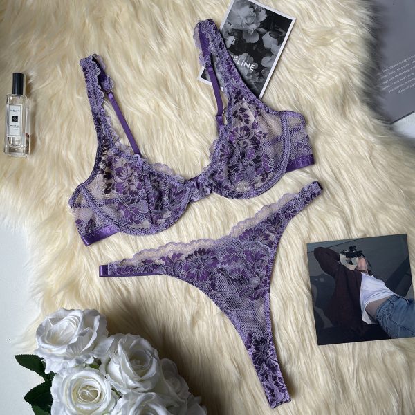 Europe and the United States foreign trade supply  new two-color lace sexy underwear with steel ring set underwear - Image 6