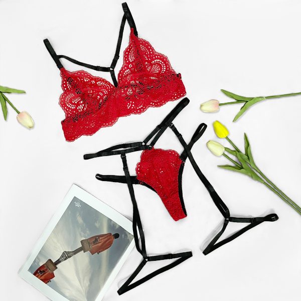 Deer New European and American ins  Foreign Trade Women's Lace Perspective Sexy Detachable 3-piece Set - Image 6