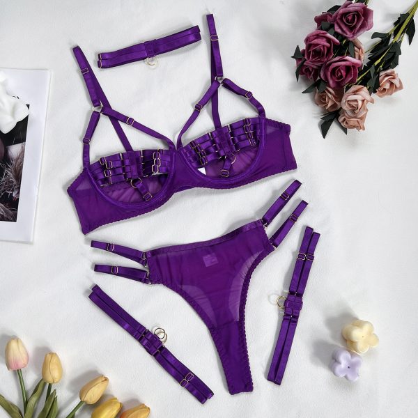 DIER European and American Explosive Fashion Stitching Strap Complex Heavy Craft Sexy Underwear 4-piece Set - Image 6