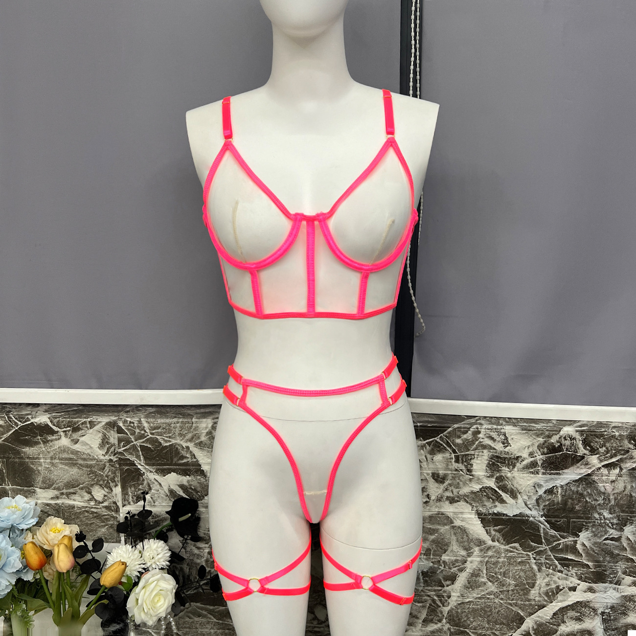 Fluorescent Mesh Lingerie Set: Sexy See-Through European Fashion - Image 7