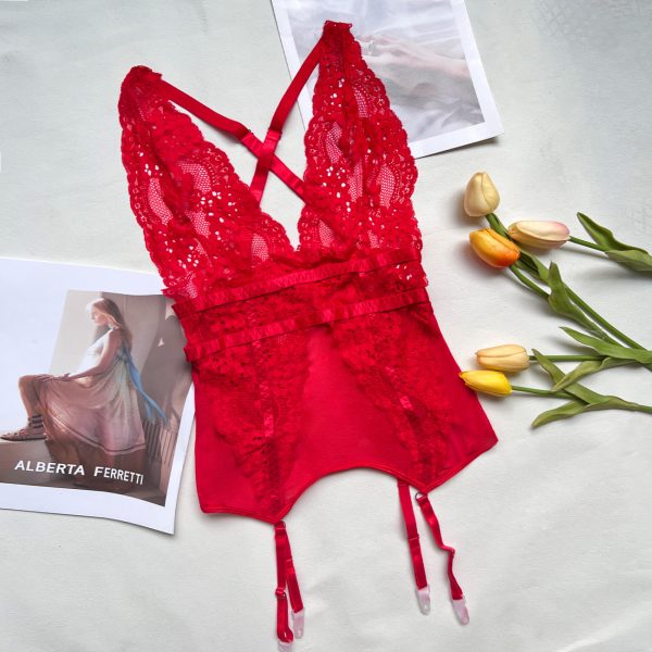 Deere  Europe and the United States new sexy lingerie lace perspective temptation jumpsuit women - Image 7
