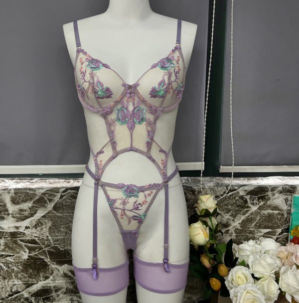 Sexy Temptation Mesh Heavy Industry Embroidery Mesh Pack 3-piece Bra suit - Image 13