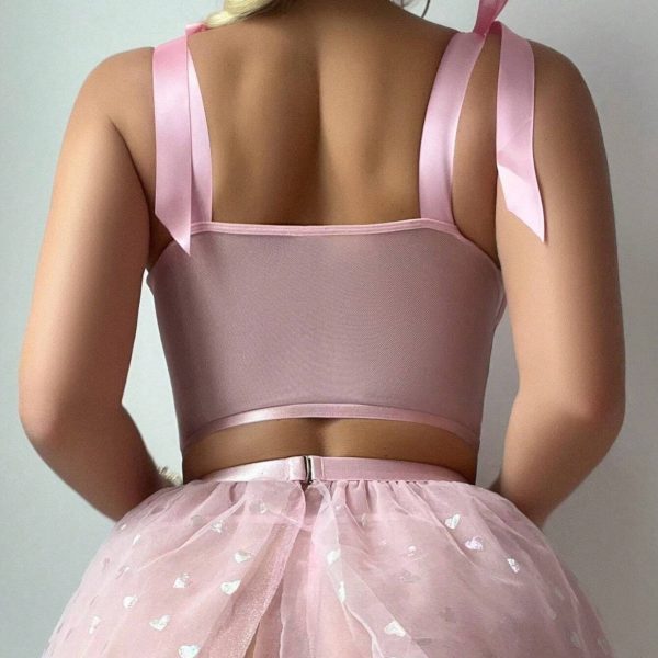 Europe and the United States sexy three-dimensional flower bow strap sequin mesh skirt sexy underwear suit - Image 4