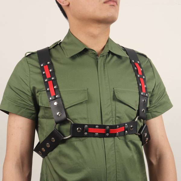 hot sale Amazon adult supplies supply red leather multi-rivet double rings personalized backpack chest strap - Image 3