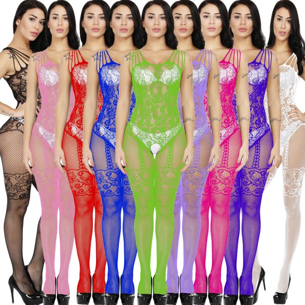 Sexy underwear suspenders sexy hollow open file conjoined mesh stockings jacquard mesh stockings  w062 - Image 2