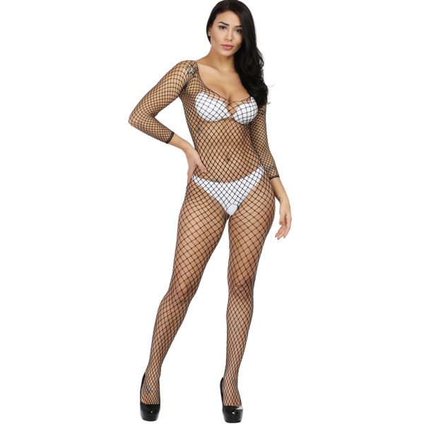 One-piece open file new explosion style sexy net clothing hollow sexy temptation sexy long sleeve big net perspective w256 - Image 2