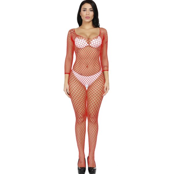 One-piece open file new explosion style sexy net clothing hollow sexy temptation sexy long sleeve big net perspective w256 - Image 5