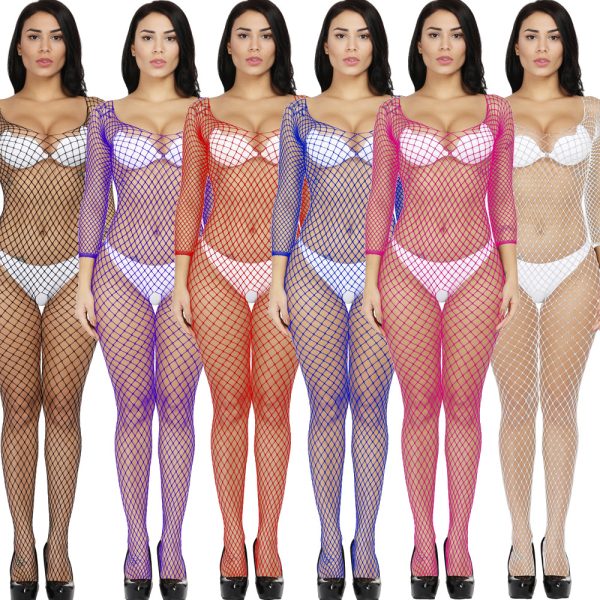 One-piece open file new explosion style sexy net clothing hollow sexy temptation sexy long sleeve big net perspective w256 - Image 4
