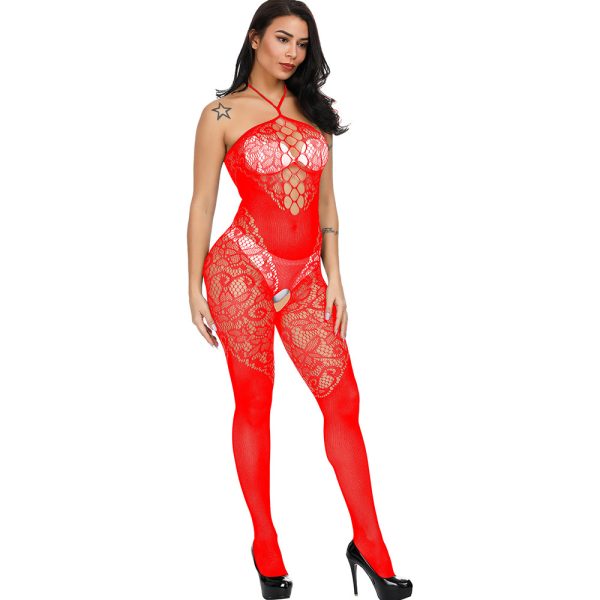 New Women's Jacquard Sexy One-piece Mesh Sling Strap One-piece Socks Hollow w316 - Image 5