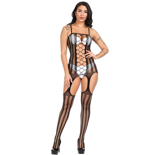 New Women's Jacquard Sexy One-piece Mesh Sling Strap One-piece Socks Hollow w281 - Image 5