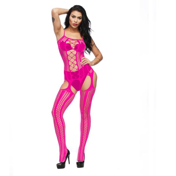 New women's jacquard sexy one-piece mesh suspenders pantyhose hollow shoulder strap w281 - Image 3