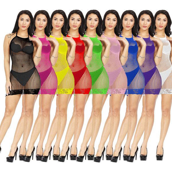 Sexy Hanging Neck Sexy Underwear Women's Hollow Tight Mesh Clothes Brew See-through Hip Skirt Uniform Temptation w091 - Image 2