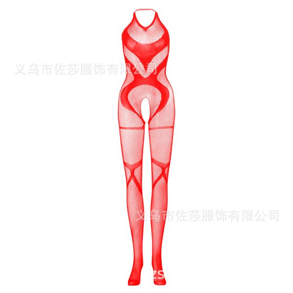 European and American sexy stockings lace perspective jacquard net stockings hanging neck lace leak back conjoined stockings net stockings w634 - Image 9