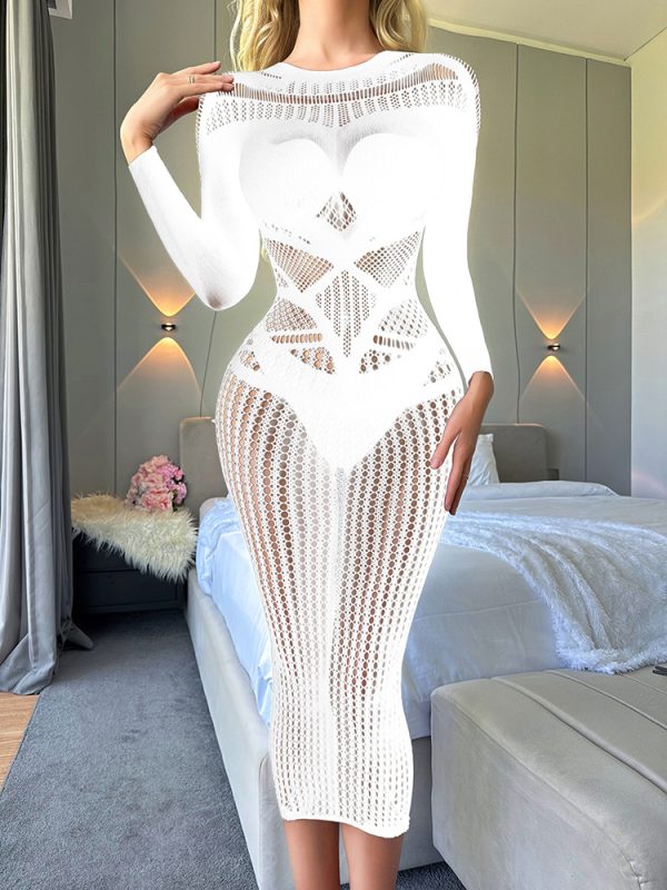 Sexy lingerie nightdress Super Plus Size long sleeve transparent hollow sexy mesh socks women's tight mesh jumpsuit w644 - Image 7