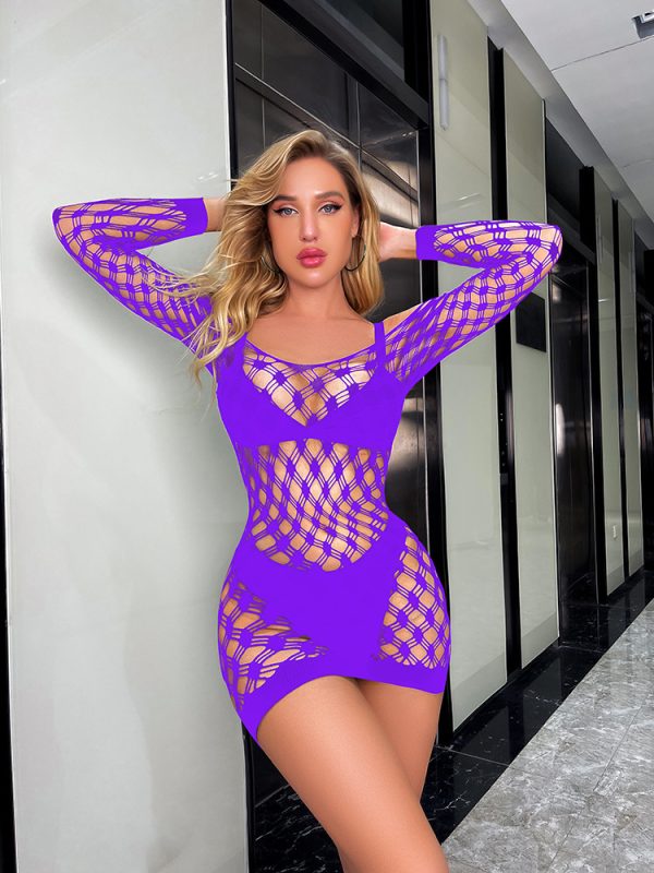 Sexy Underwear Europe and the United States Sexy Long Sleeve Women's Transparent Hollow Silk Stockings Tight Mesh One-piece - Image 8