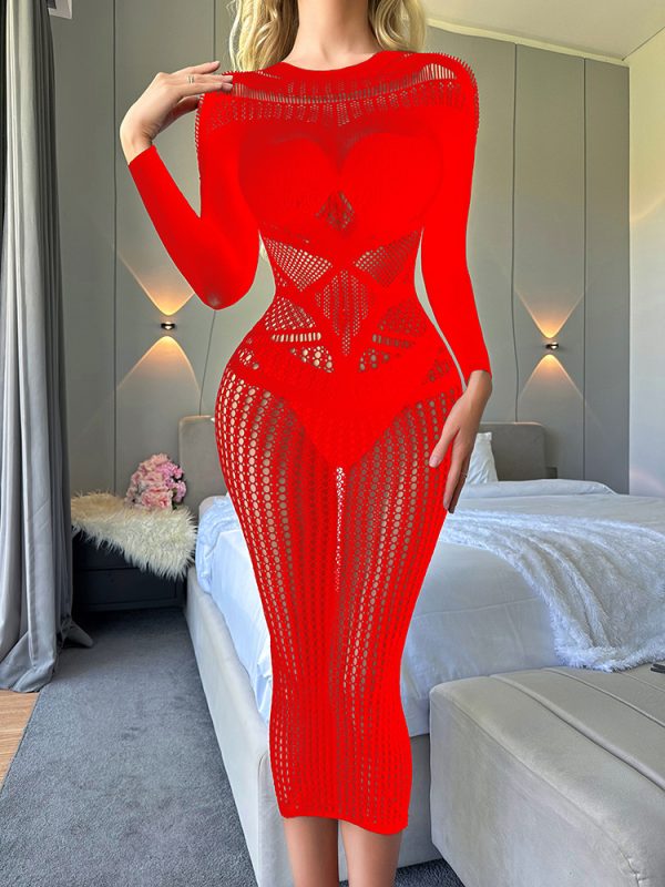 Sexy lingerie nightdress Super Plus Size long sleeve transparent hollow sexy mesh socks women's tight mesh jumpsuit w644 - Image 9