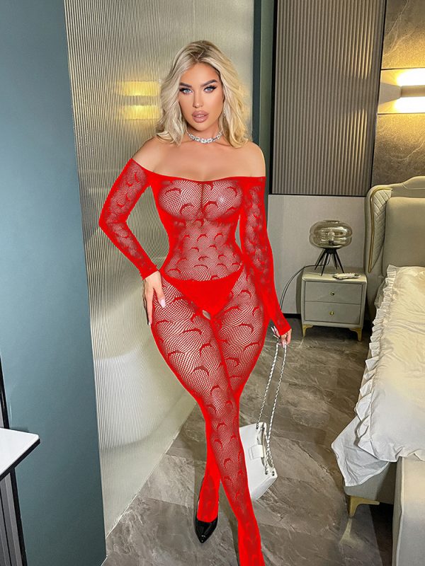 Sexy Underwear European and American Mesh Clothing Sexy Fishing Net All-in-one Pajamas Hip Wrap Skirt Long Sleeve Tight W524 - Image 9