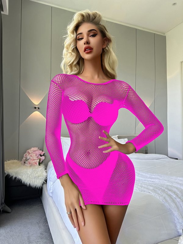 European and American r sexy lingerie sexy fishnet perspective one-piece mesh stockings sling temptation hollow open one-piece w735 - Image 10
