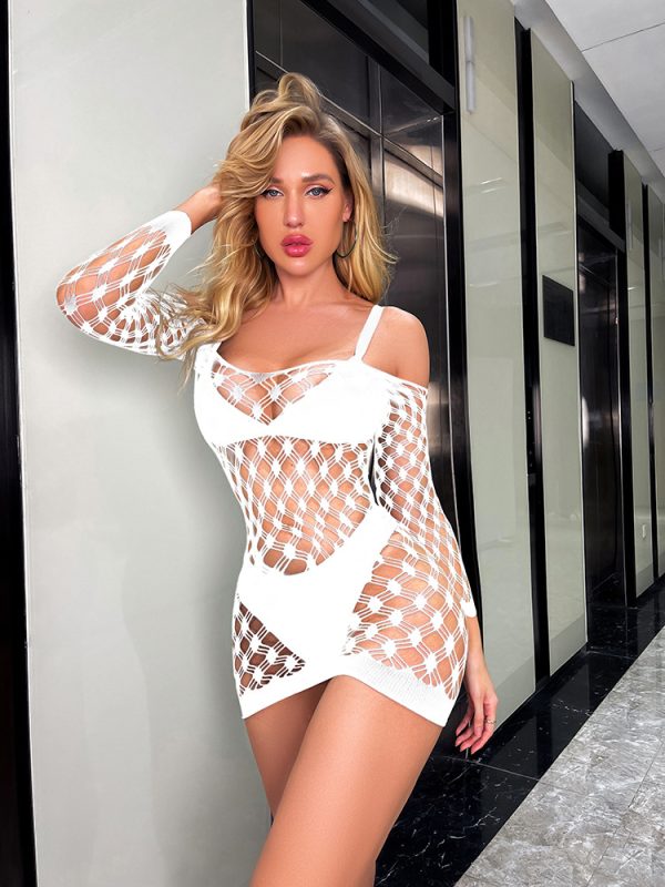 Sexy Underwear Europe and the United States Sexy Long Sleeve Women's Transparent Hollow Silk Stockings Tight Mesh One-piece - Image 7