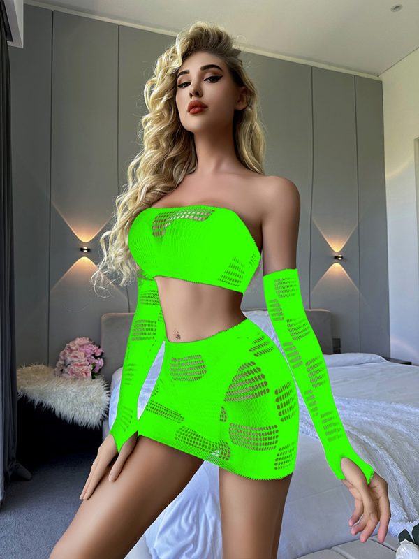 Sexy Underwear Women's European and American Style Sexy Long-Sleeved Hollow Bag Skirt Dew Mesh Clothes Jacquard Perspective w642 - Image 12