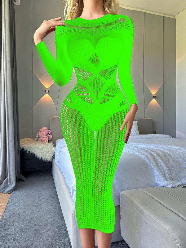 Sexy lingerie nightdress Super Plus Size long sleeve transparent hollow sexy mesh socks women's tight mesh jumpsuit w644 - Image 11
