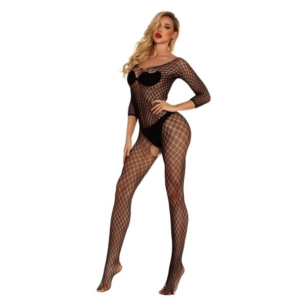 New sexy underwear women's jacquard sexy one-piece mesh long sleeve small square w265