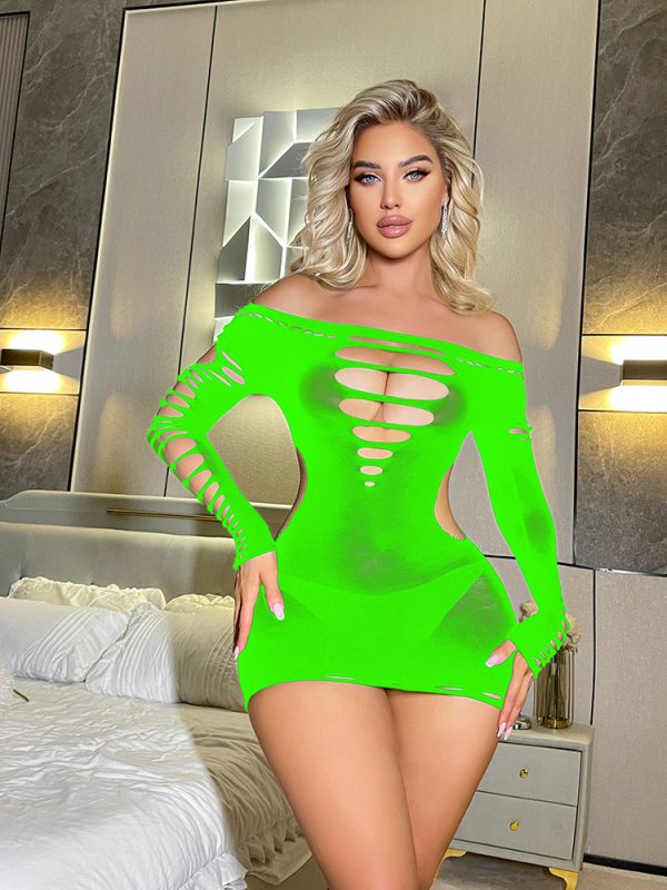 Long-sleeved hip wrap skirt sexy underwear net clothing sexy European and American jumpsuit pajamas backless exposed tights K052 - Image 11