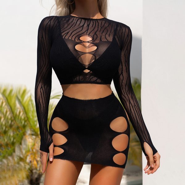 Sexy lingerie European and American women's sexy black hollow hip skirt mesh jacquard perspective K252