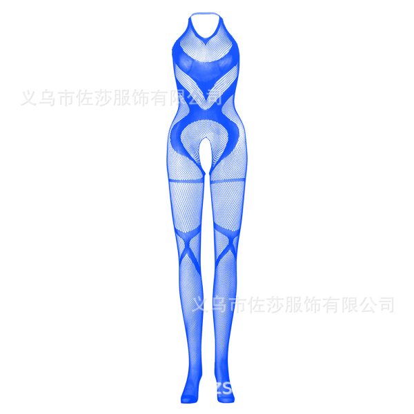 European and American sexy stockings lace perspective jacquard net stockings hanging neck lace leak back conjoined stockings net stockings w634 - Image 11