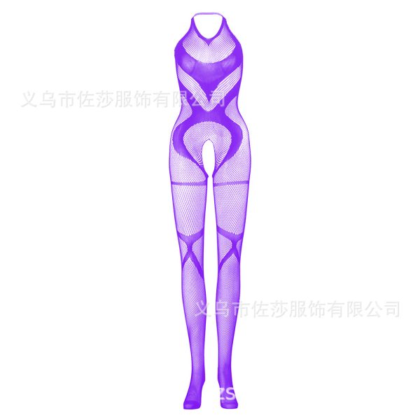 European and American sexy stockings lace perspective jacquard net stockings hanging neck lace leak back conjoined stockings net stockings w634 - Image 8