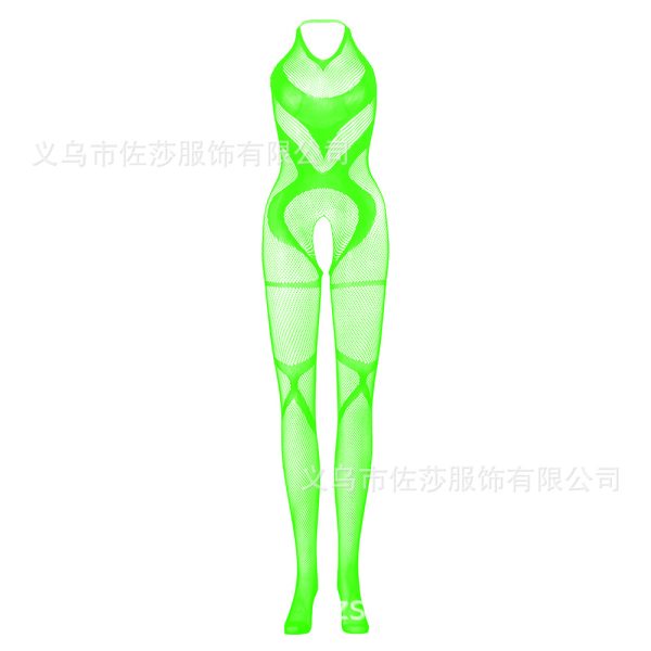 European and American sexy stockings lace perspective jacquard net stockings hanging neck lace leak back conjoined stockings net stockings w634 - Image 12