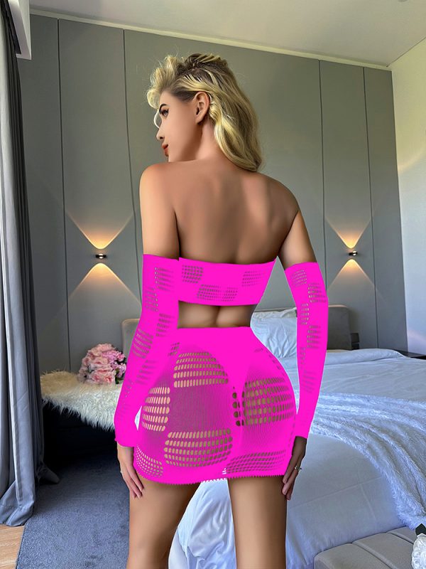 Sexy Underwear Women's European and American Style Sexy Long-Sleeved Hollow Bag Skirt Dew Mesh Clothes Jacquard Perspective w642 - Image 11