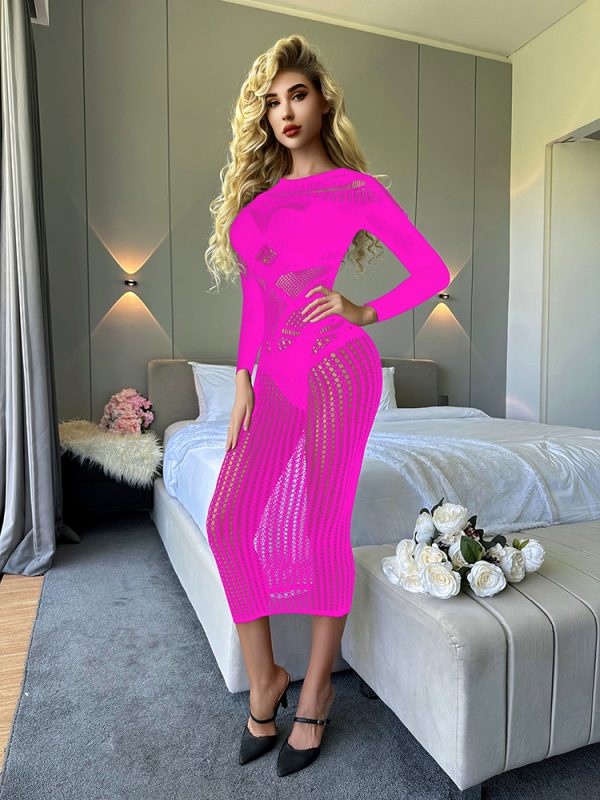 Sexy lingerie nightdress Super Plus Size long sleeve transparent hollow sexy mesh socks women's tight mesh jumpsuit w644 - Image 10