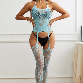 New European and American Sexy Underwear Sling Wide Stripe Jacquard Hollow Hanging One-piece Stockings Stockings W807