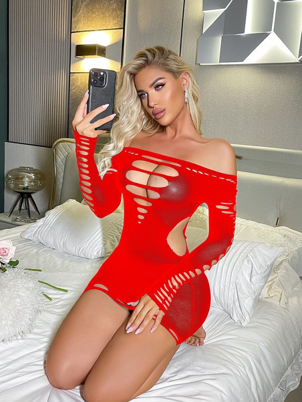 Long-sleeved hip wrap skirt sexy underwear net clothing sexy European and American jumpsuit pajamas backless exposed tights K052 - Image 9