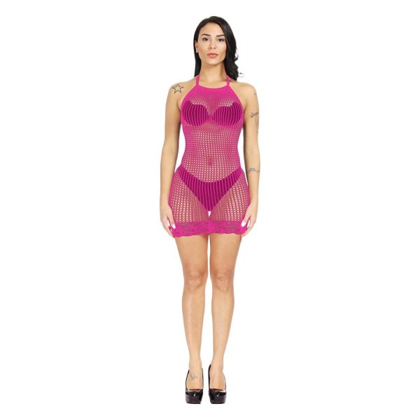 Sexy Hanging Neck Sexy Underwear Women's Hollow Tight Mesh Clothes Brew See-through Hip Skirt Uniform Temptation w091