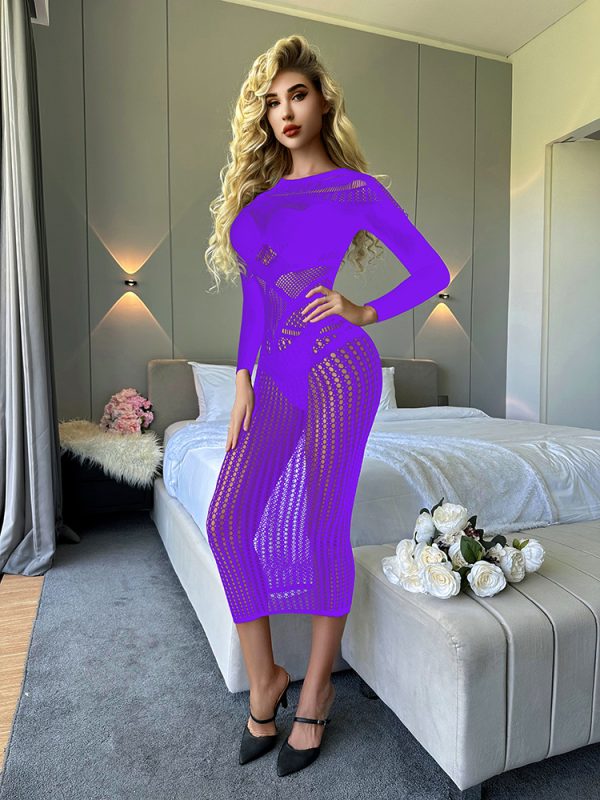 Sexy lingerie nightdress Super Plus Size long sleeve transparent hollow sexy mesh socks women's tight mesh jumpsuit w644 - Image 8