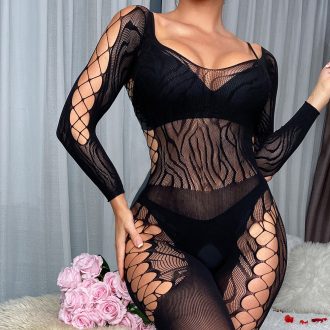 European and American underwear stockings lace perspective jacquard net stockings neck lace long sleeve one-piece stockings w602