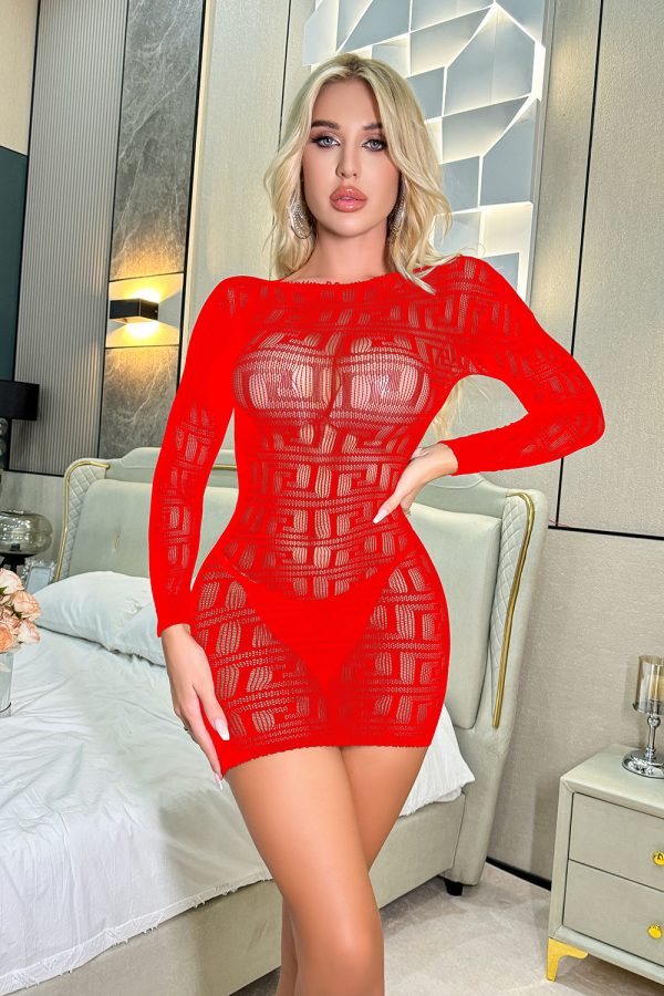 Sexy Underwear European and American Hip Skirt Hollow Perspective Long Sleeve Sexy Mesh Clothes K048 - Image 8