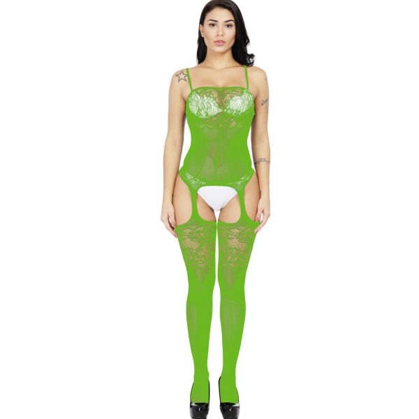 European and American Sexy Lingerie Women's Hollow Silk Stockings Tight-Fit Mesh Clothes Siamese Hollow Adjustable Shoulder Strap w038 - Image 4