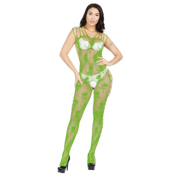 Sexy lingerie net stockings long sleeve open file conjoined stockings hollow temptation one-piece stockings rose w236 - Image 9