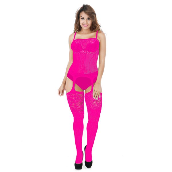 European and American sexy lingerie women's hollow tight mesh one-piece open strap shoulder strap adjustable w038 - Image 6