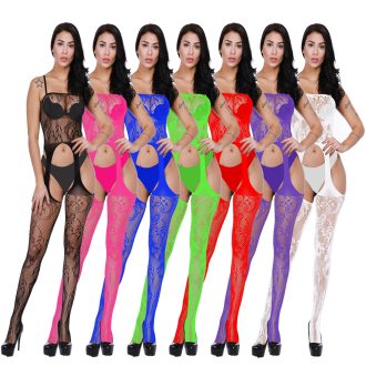 Black Plus Size Sexy sexy lingerie sling one-piece sexy jacquard open mesh suit w079